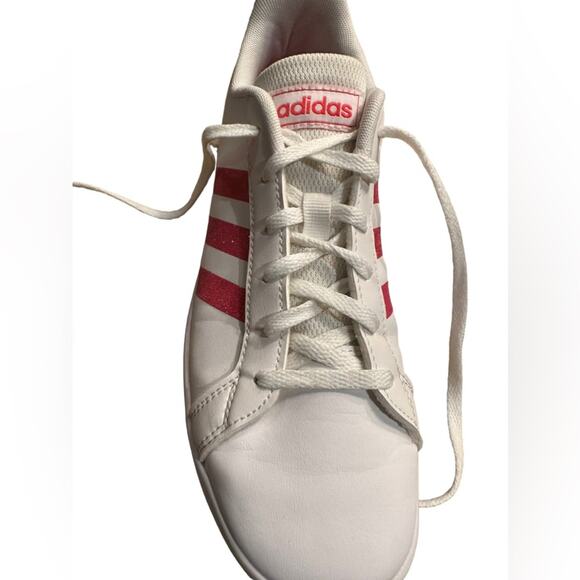 Adidas White Leather Superstar  Sneakers  Womens 5.5 Hot Pink Glitter Stripes - Picture 5 of 10